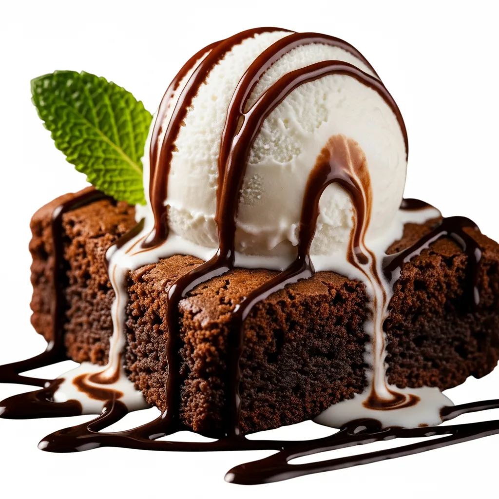 Brownie de chocolate con helado de americana o frutos del bosque y salsa